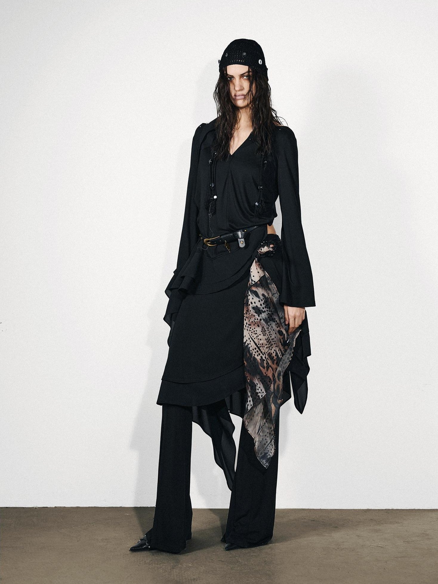 NORTH NODE Asymmetrical Patchwork Ruffle V-neck Loose Women&