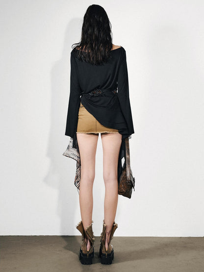 NORTH NODE Asymmetrical Patchwork Ruffle V-neck Loose Women&