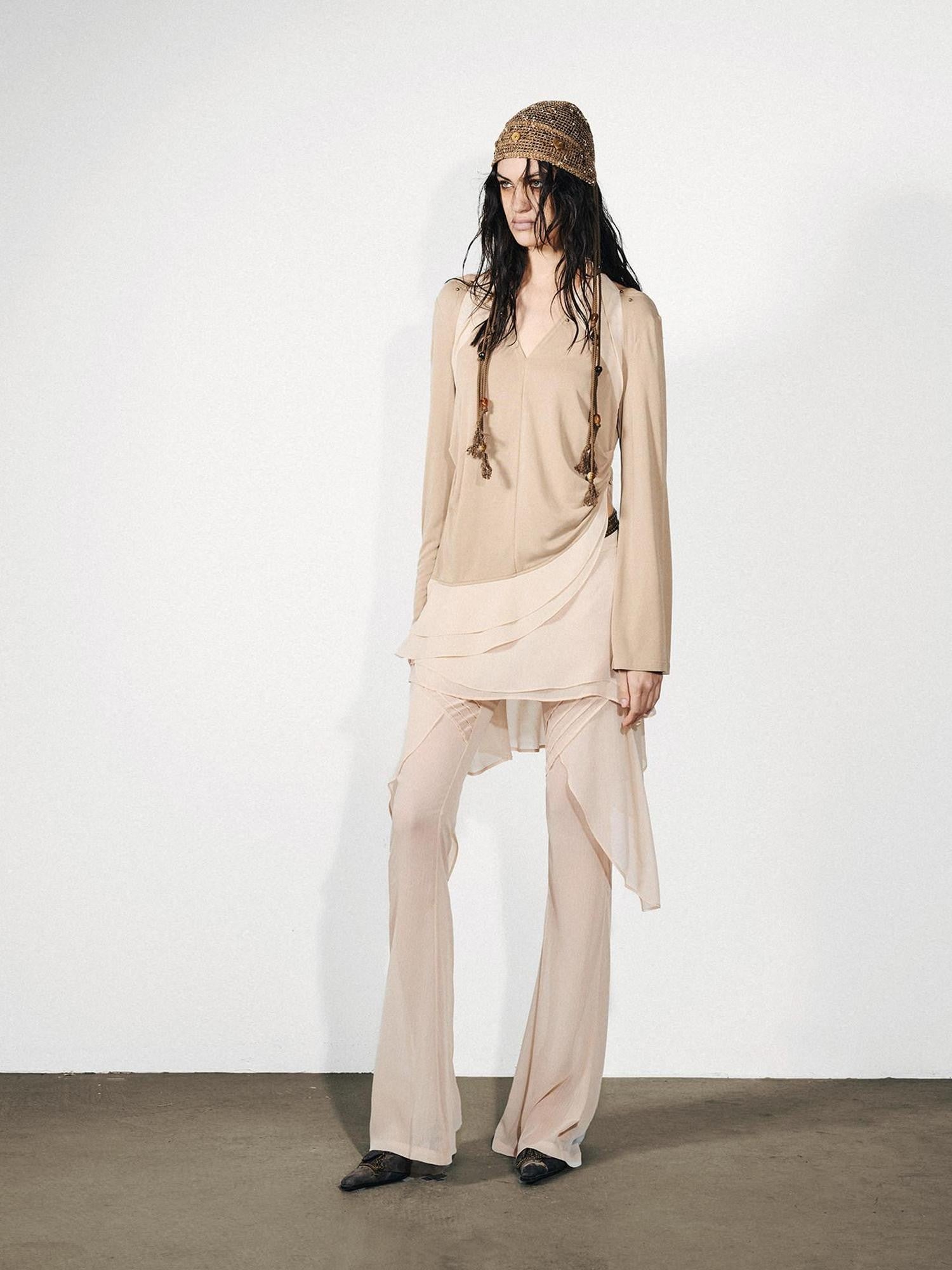 NORTH NODE Asymmetrical Patchwork Ruffle V-neck Loose Women&