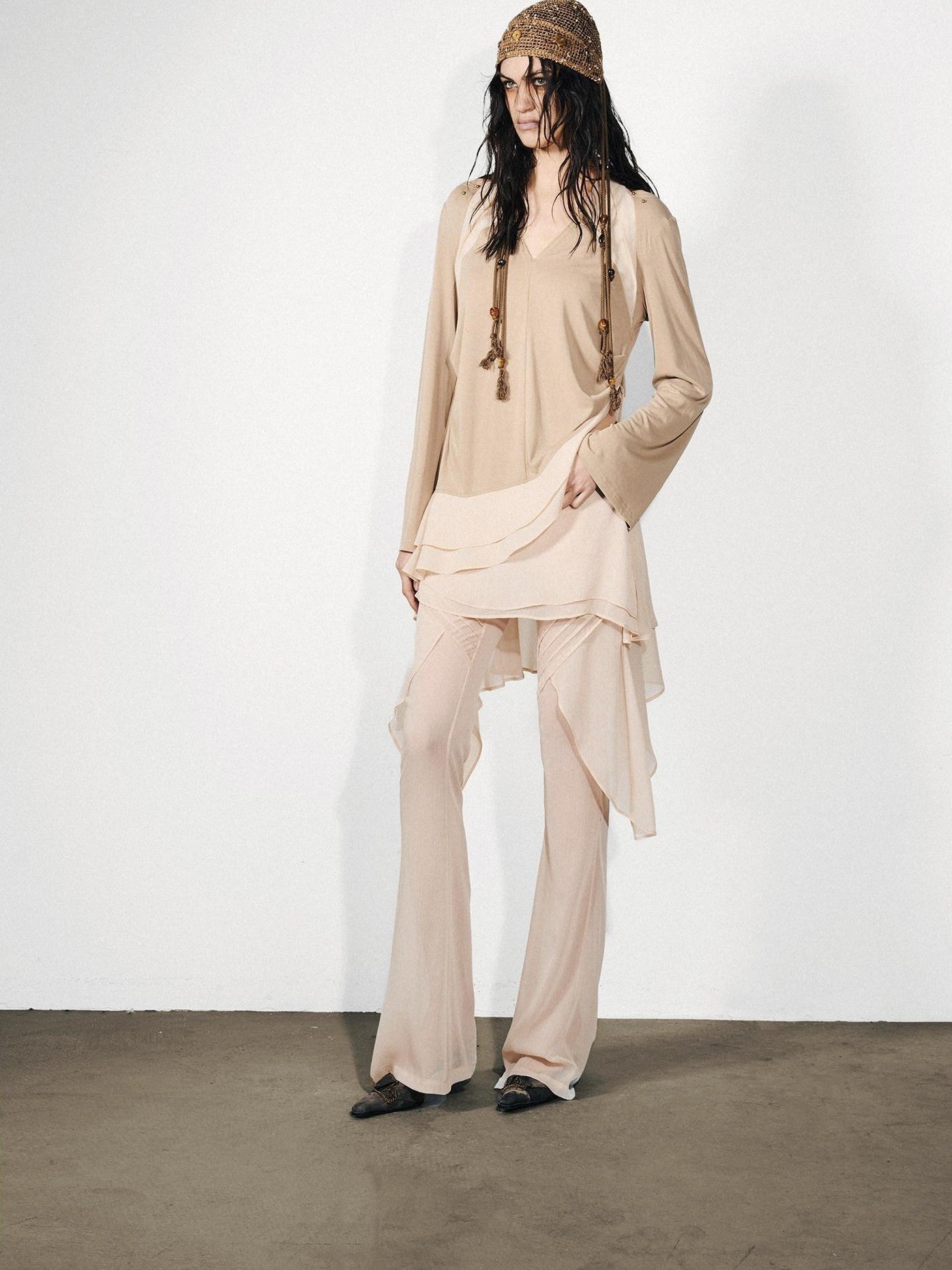 NORTH NODE Asymmetrical Patchwork Ruffle V-neck Loose Women&