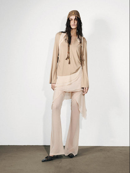 NORTH NODE Asymmetrical Patchwork Ruffle V-neck Loose Women&