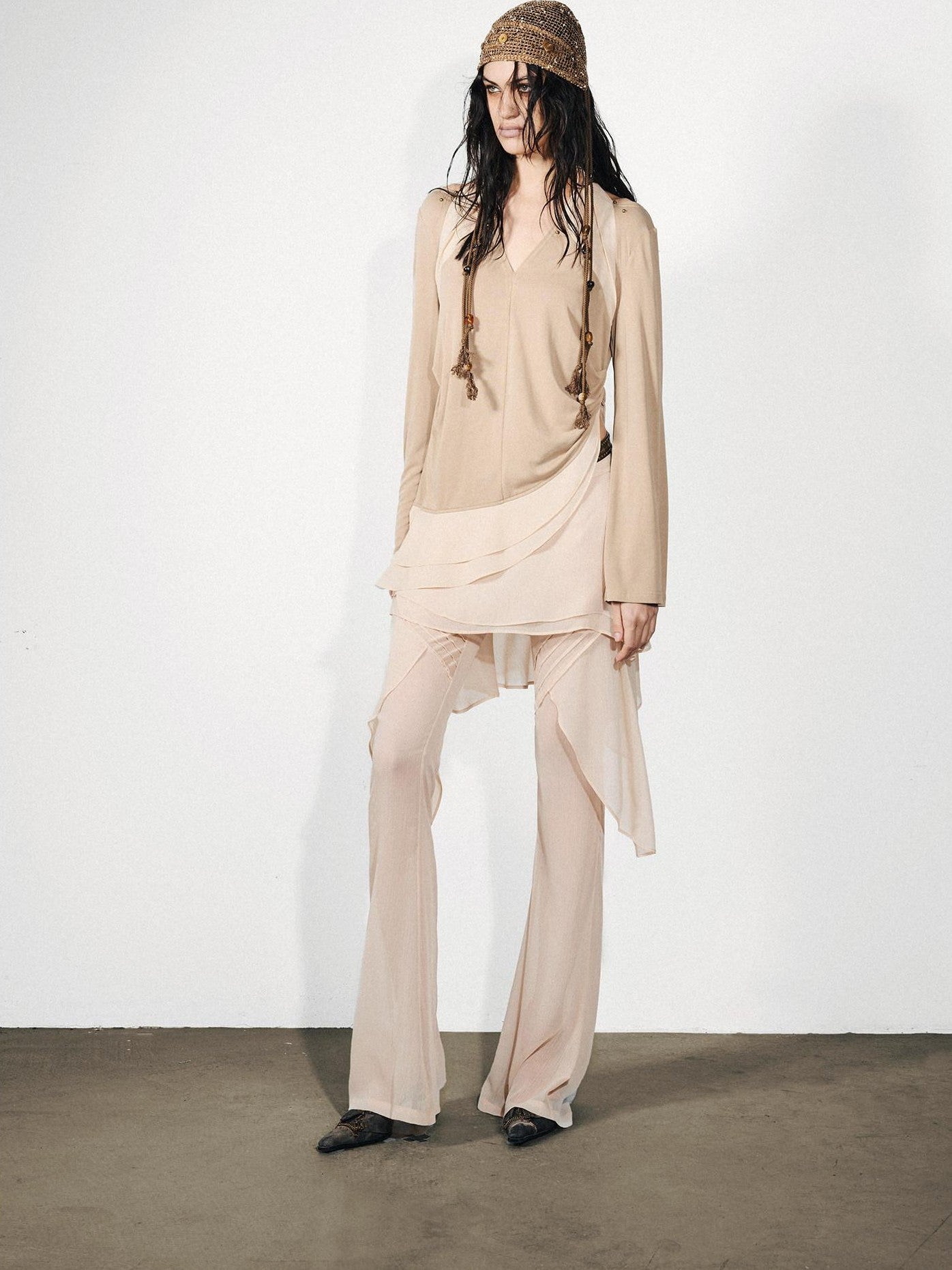 NORTH NODE Asymmetrical Patchwork Ruffle V-neck Loose Women&