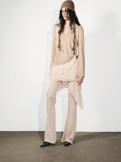 NORTH NODE Asymmetrical Patchwork Ruffle V-neck Loose Women&