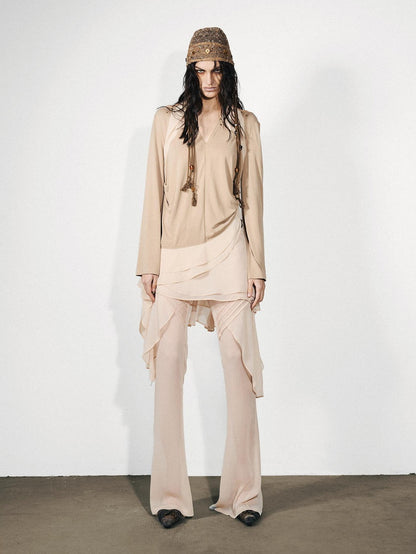 NORTH NODE Asymmetrical Patchwork Ruffle V-neck Loose Women&