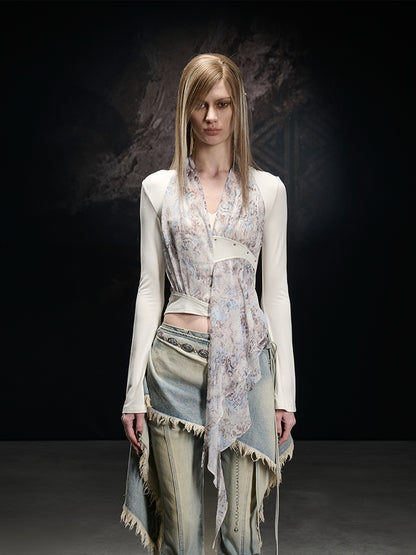 NORTH_NODE_Asymmetrical_Patchwork_V-neck_Women&