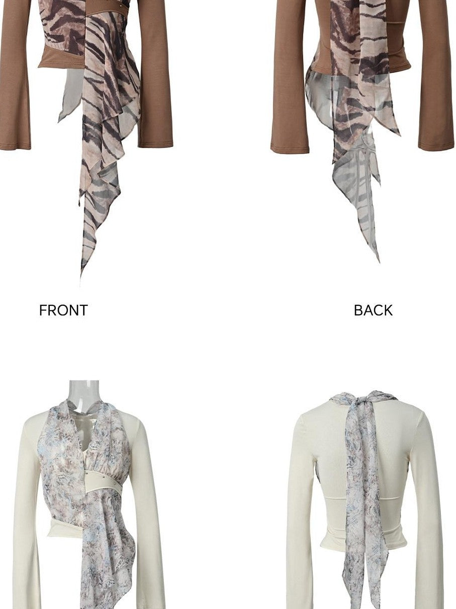 NORTH NODE Asymmetrical Patchwork V-neck Women&
