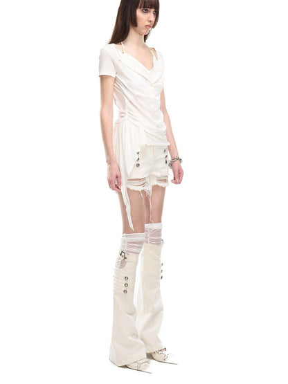 NORTH NODE Asymmetrical Ruffle Knitted Beaded Halter Women&