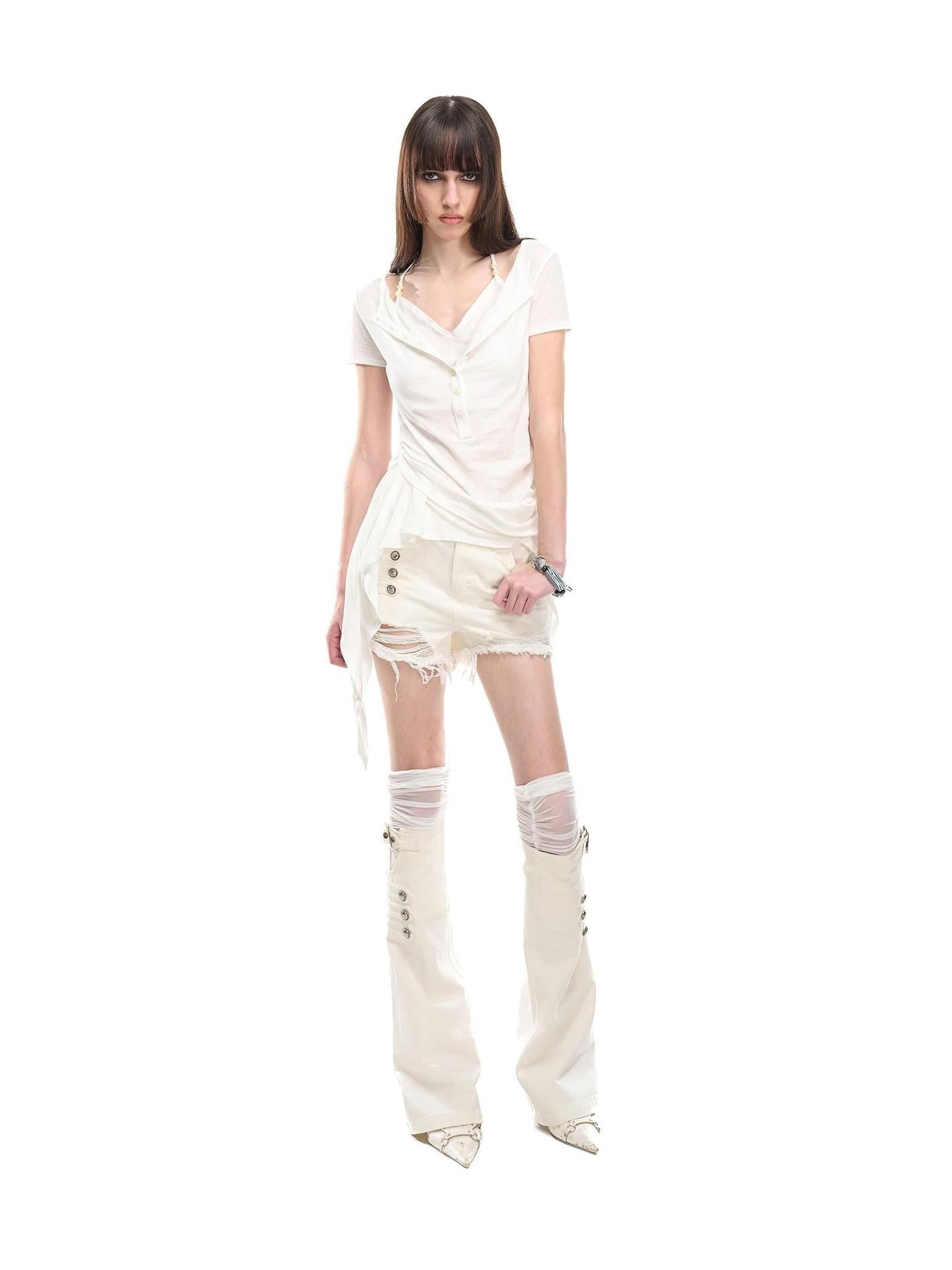 NORTH NODE Asymmetrical Ruffle Knitted Beaded Halter Women&