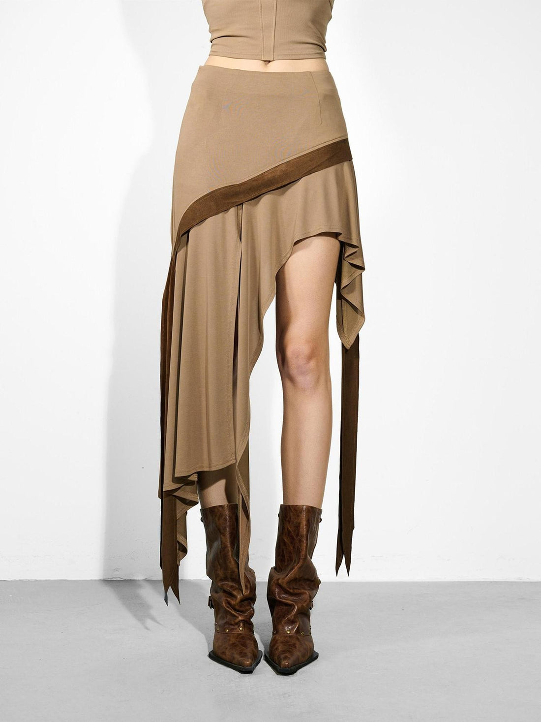 NORTH NODE Asymmetrical Ruffled Spliced Front Slit Women&