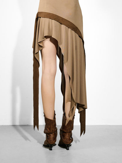 NORTH NODE Asymmetrical Ruffled Spliced Front Slit Women&