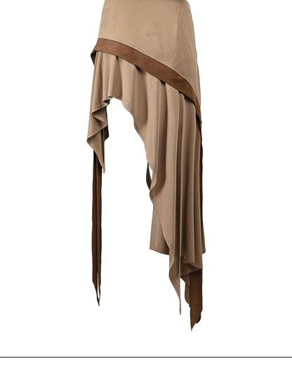NORTH NODE Asymmetrical Ruffled Spliced Front Slit Women&