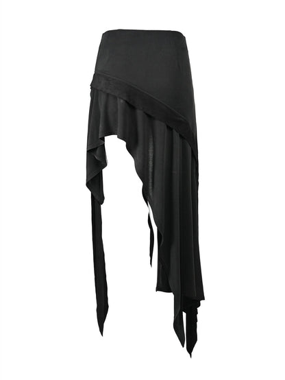 NORTH NODE Asymmetrical Ruffled Spliced Front Slit Women&