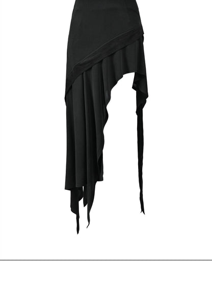NORTH NODE Asymmetrical Ruffled Spliced Front Slit Women&