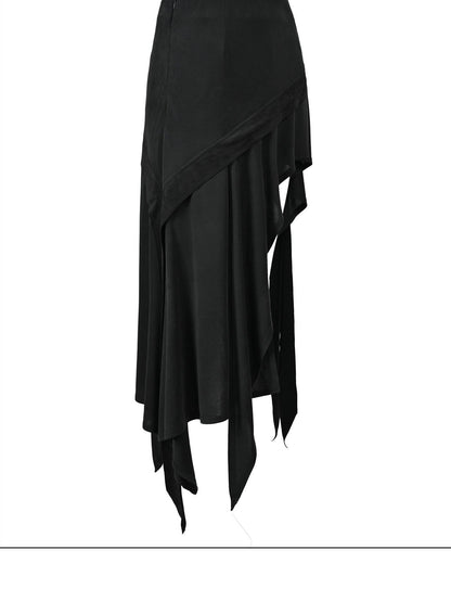 NORTH NODE Asymmetrical Ruffled Spliced Front Slit Women&