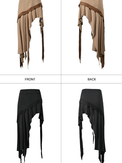 NORTH NODE Asymmetrical Ruffled Spliced Front Slit Women&