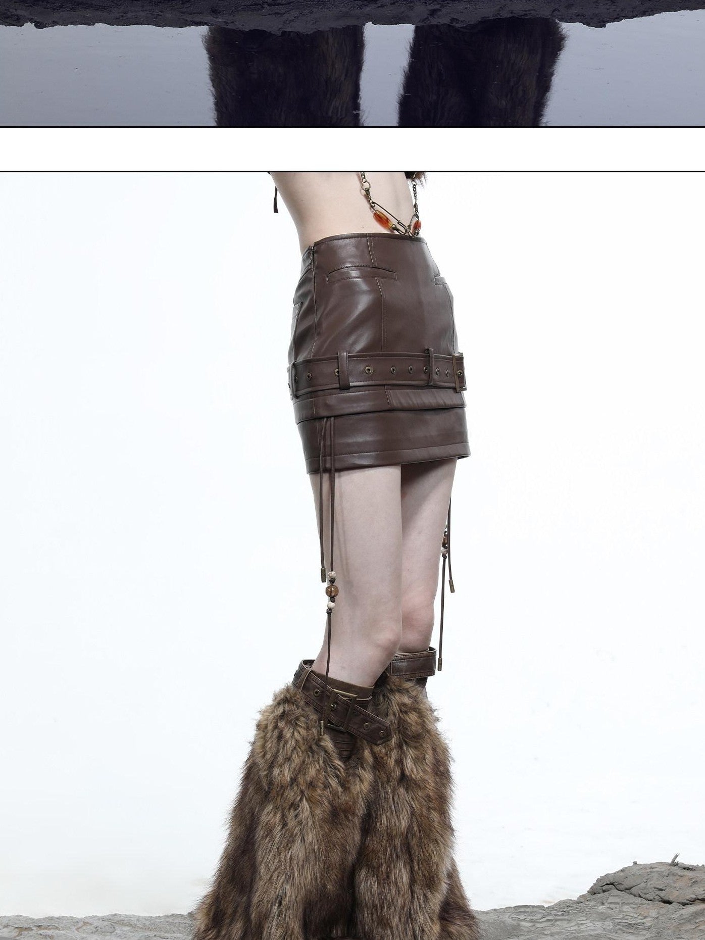 NORTH NODE Beaded Belt Lace Up Pocket Punk Women&