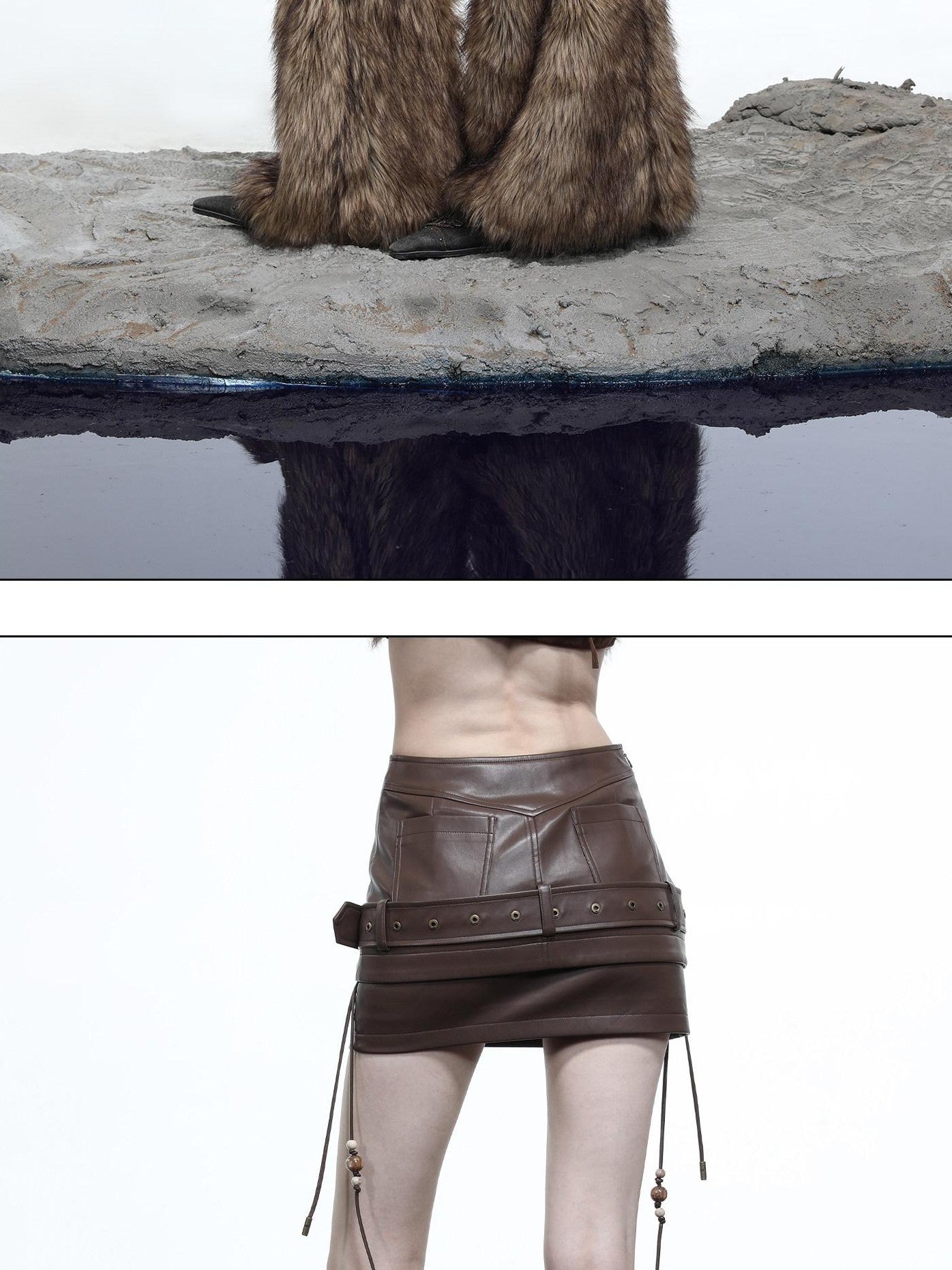 NORTH NODE Beaded Belt Lace Up Pocket Punk Women&