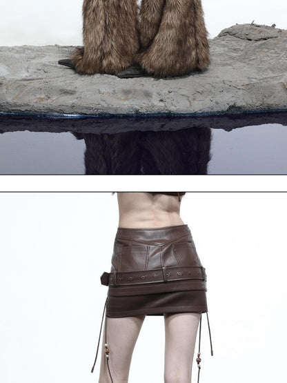 NORTH NODE Beaded Belt Lace Up Pocket Punk Women&