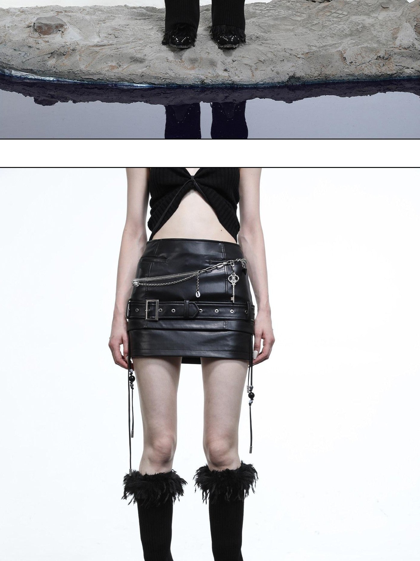 NORTH NODE Beaded Belt Lace Up Pocket Punk Women&