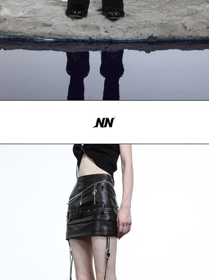 NORTH NODE Beaded Belt Lace Up Pocket Punk Women&
