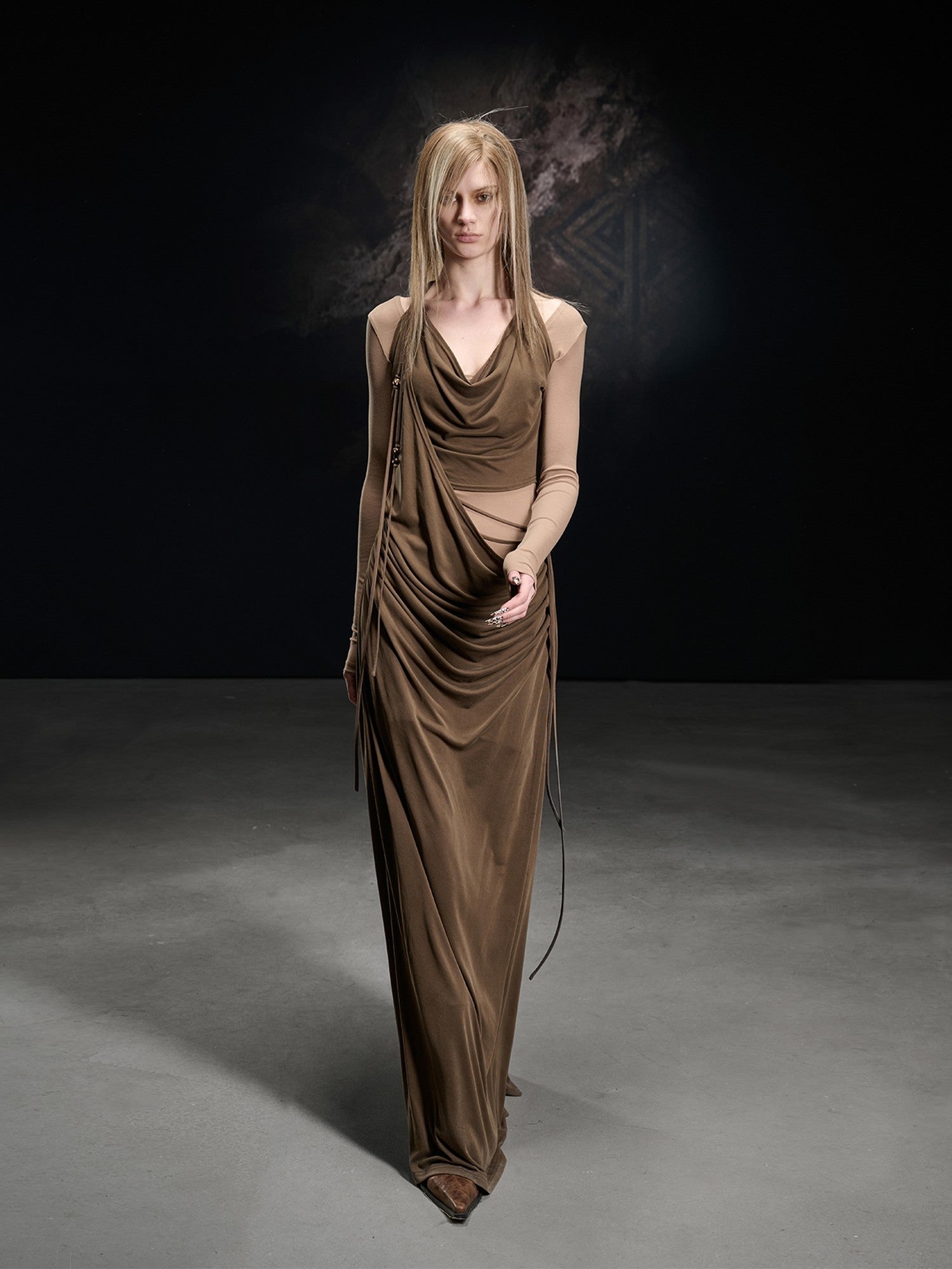 NORTH NODE Beaded Cowl Neck Patchwork Pleated Women&
