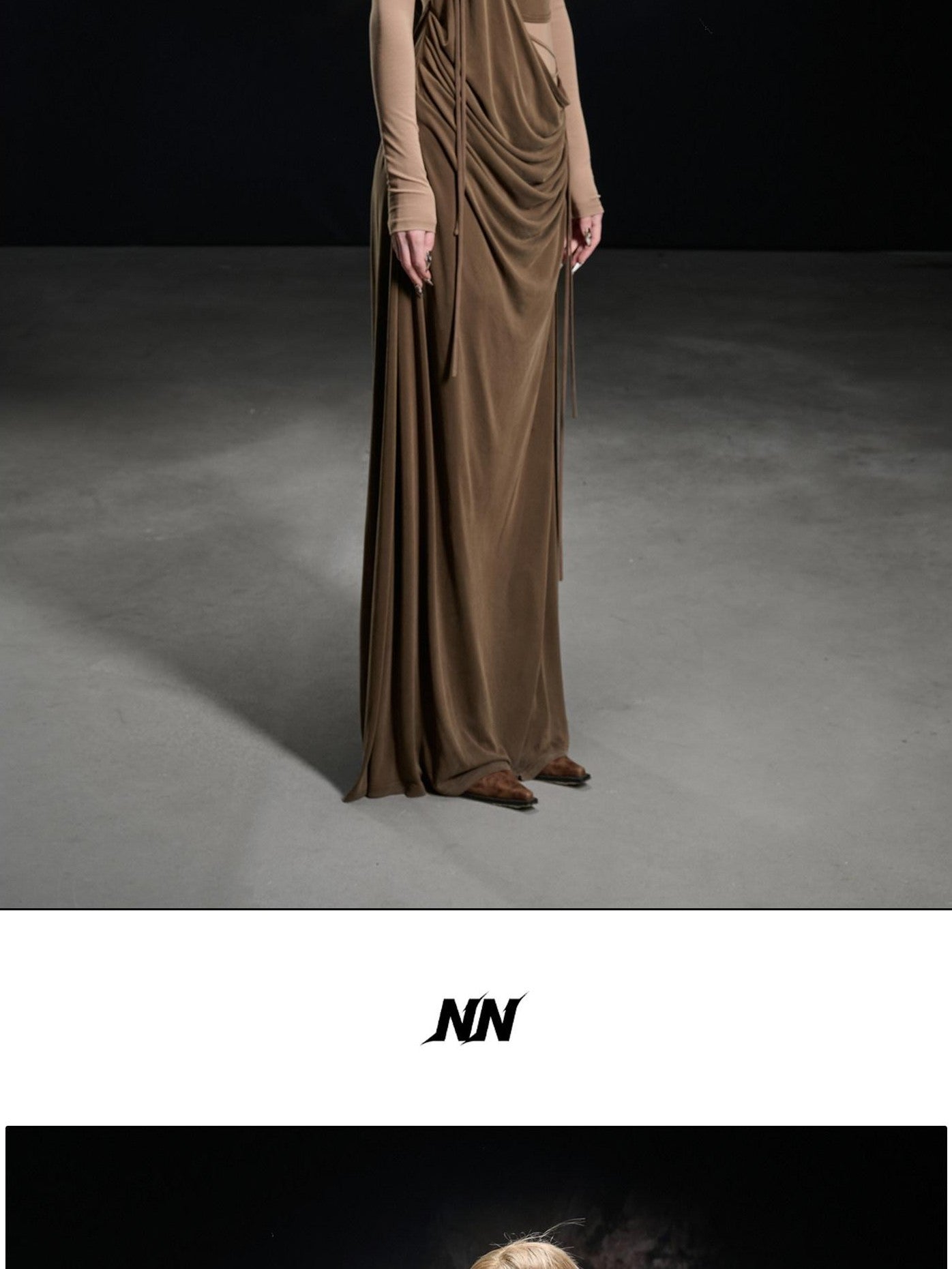 NORTH NODE Beaded Cowl Neck Patchwork Pleated Women&