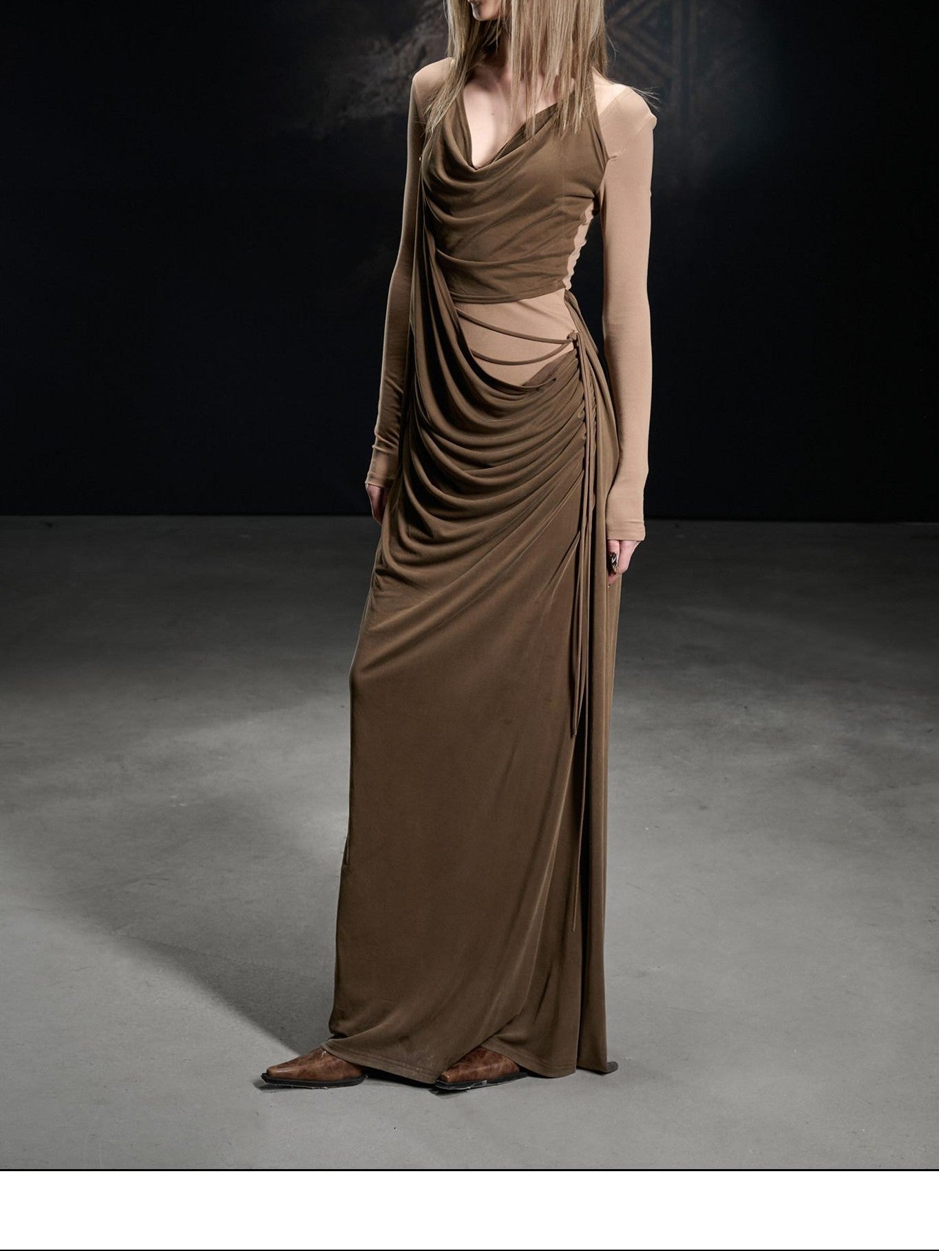 NORTH NODE Beaded Cowl Neck Patchwork Pleated Women&