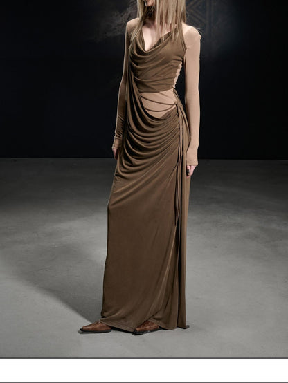 NORTH NODE Beaded Cowl Neck Patchwork Pleated Women&