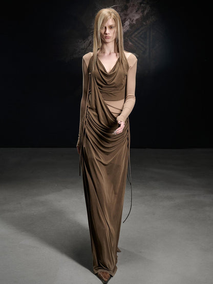 NORTH NODE Beaded Cowl Neck Patchwork Pleated Women&