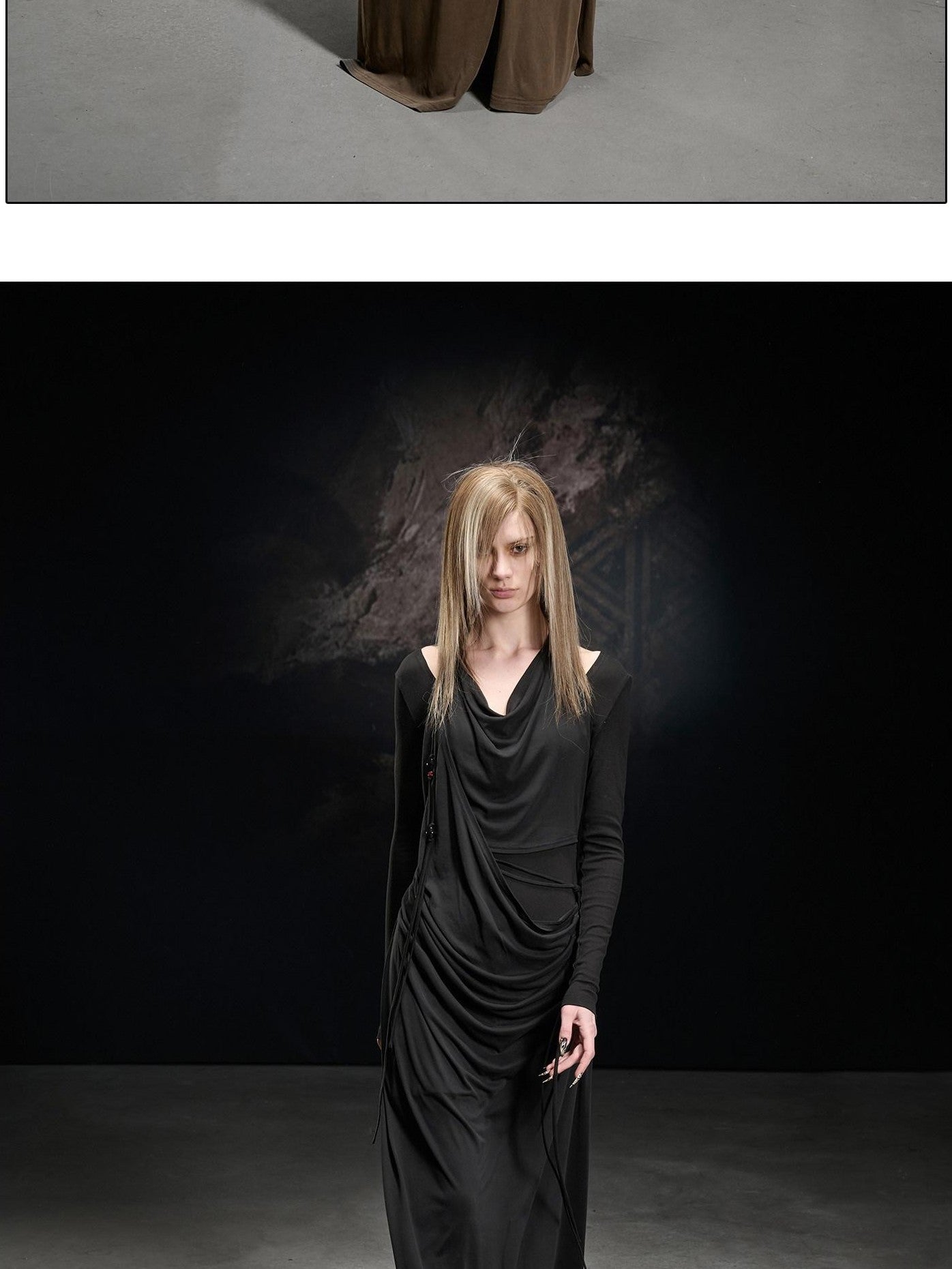 NORTH NODE Beaded Cowl Neck Patchwork Pleated Women&