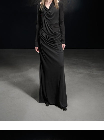 NORTH NODE Beaded Cowl Neck Patchwork Pleated Women&