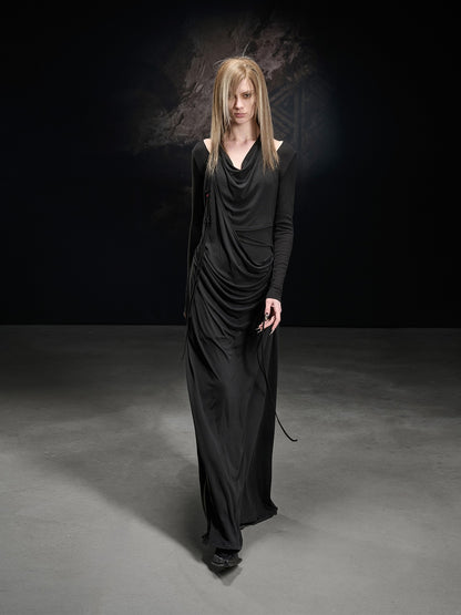 NORTH NODE Beaded Cowl Neck Patchwork Pleated Women&