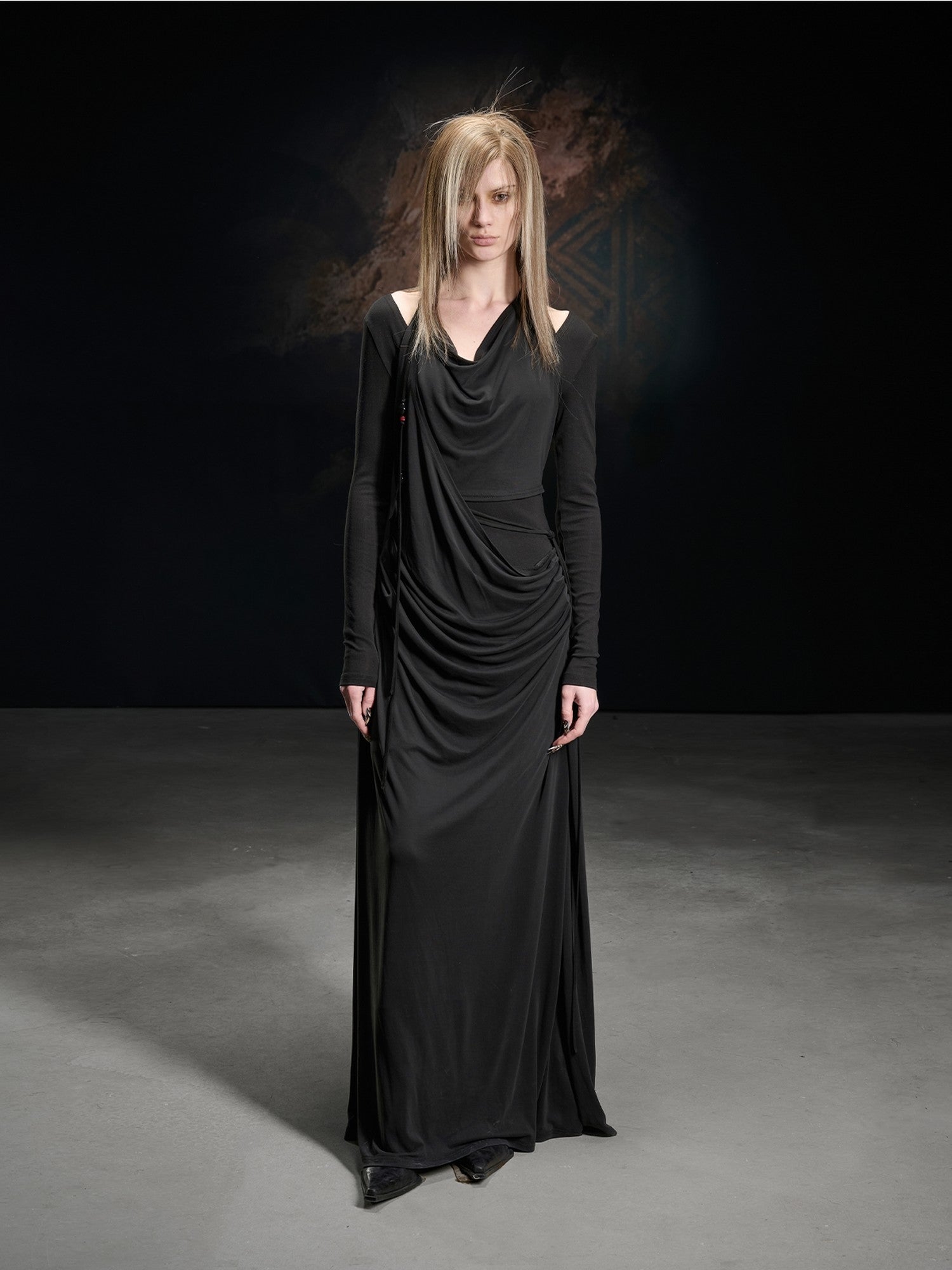 NORTH NODE Beaded Cowl Neck Patchwork Pleated Women&