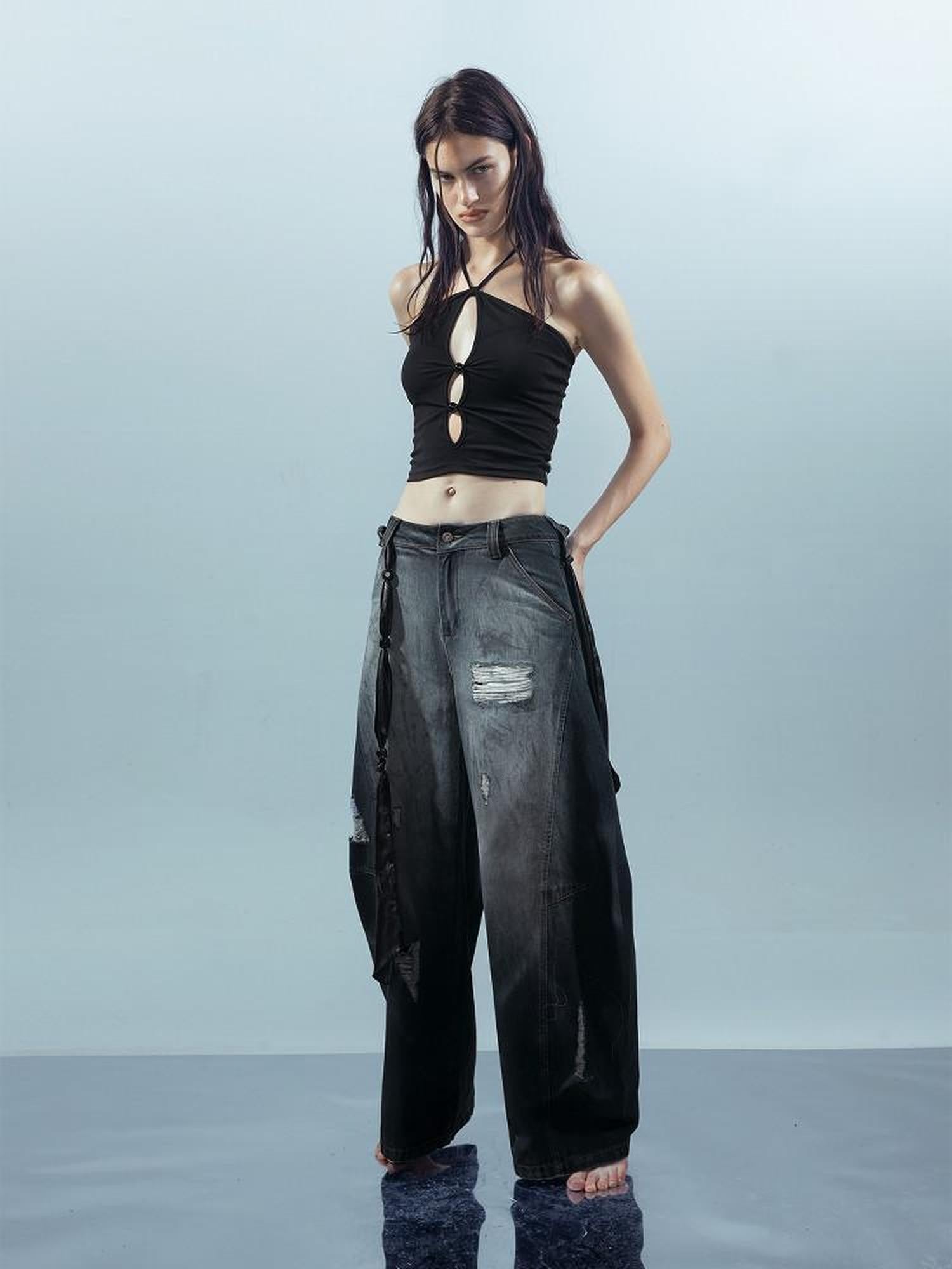 NORTH NODE Beaded Cutout Halter Neck Dropped Strap Women&