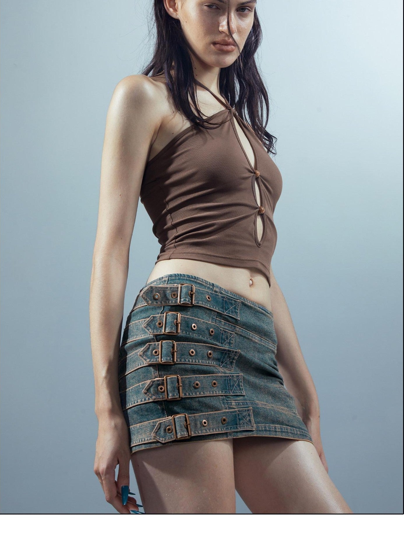 NORTH NODE Beaded Cutout Halter Neck Dropped Strap Women&
