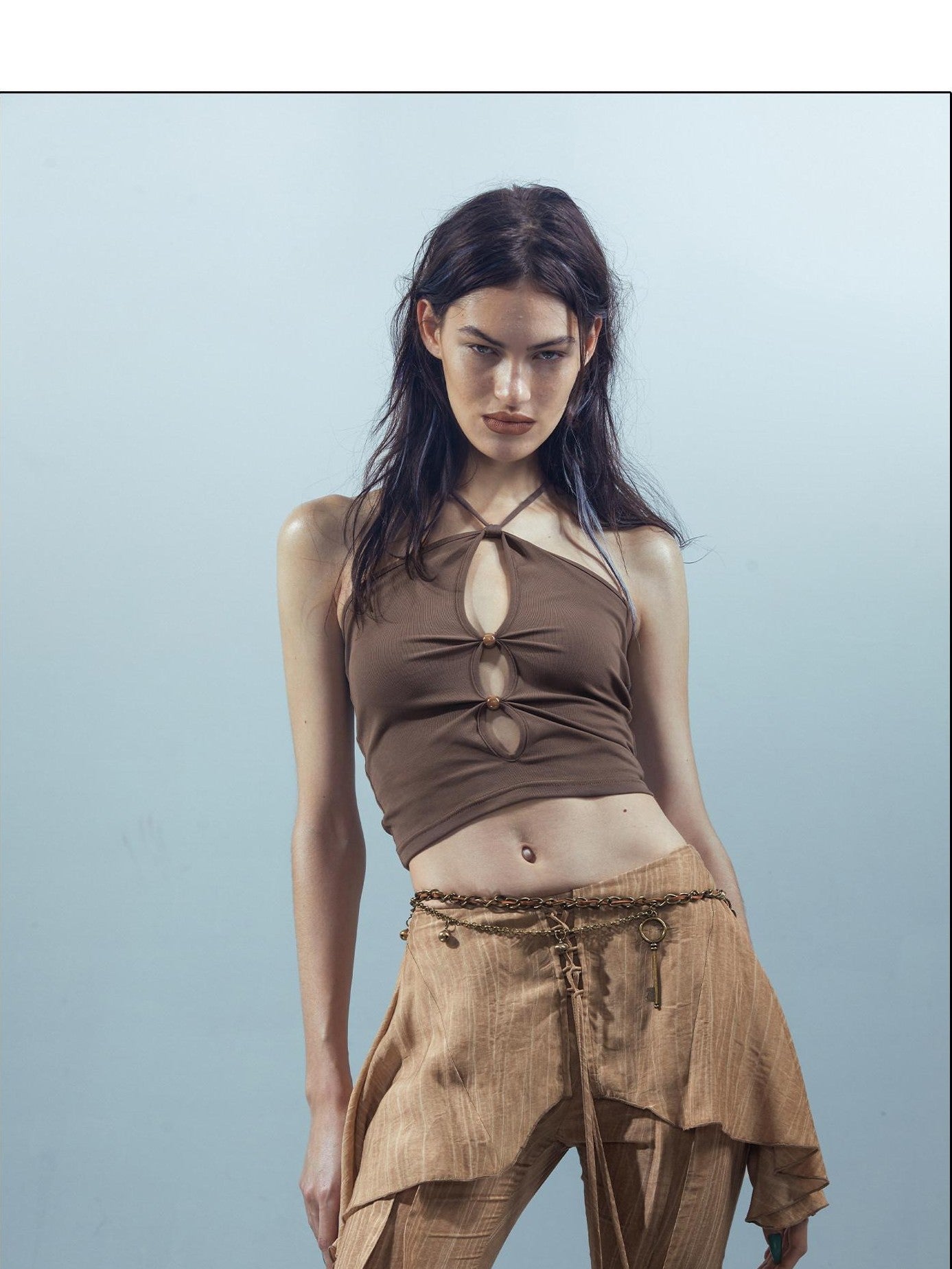 NORTH NODE Beaded Cutout Halter Neck Dropped Strap Women&