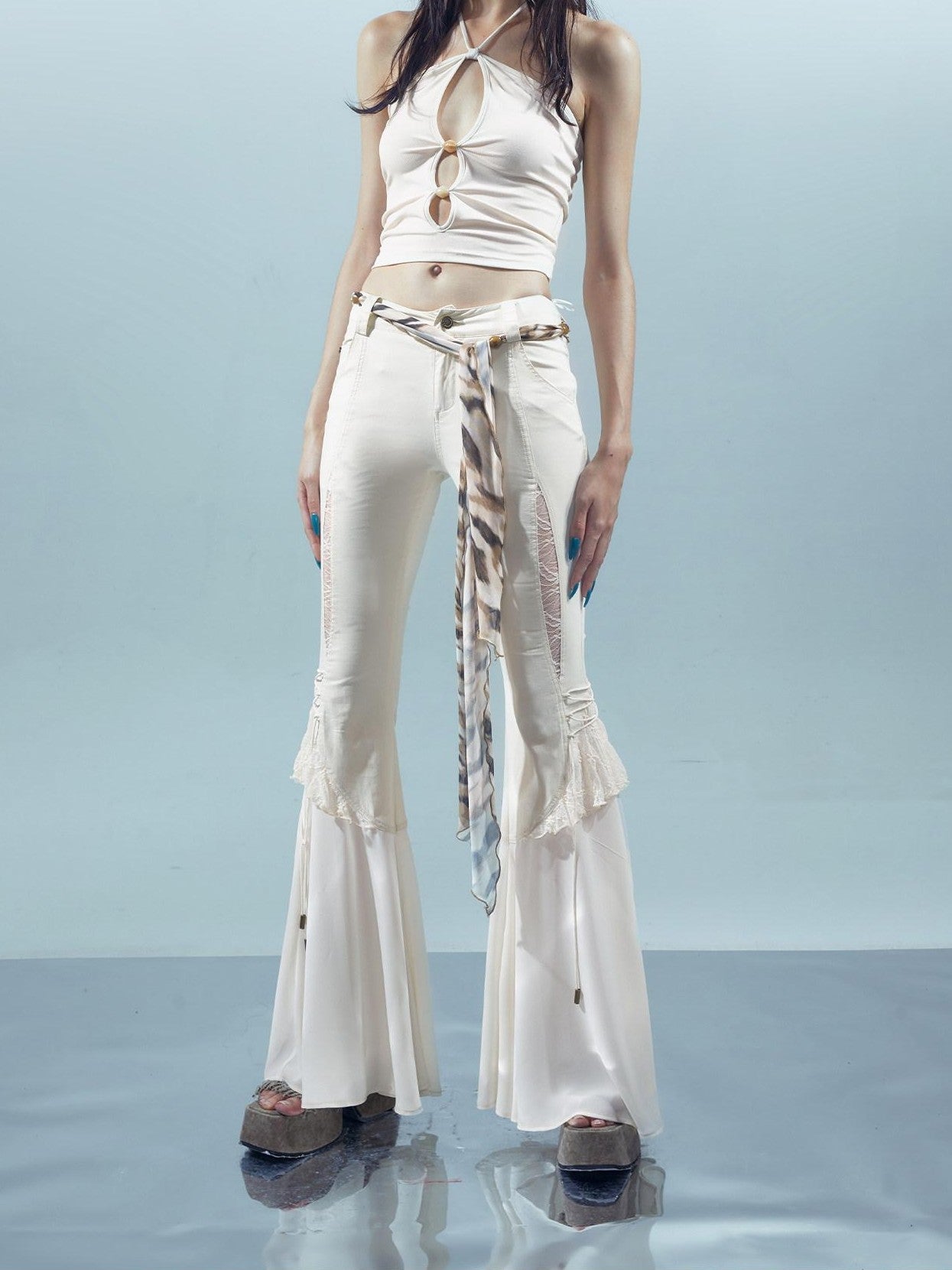 NORTH NODE Beaded Cutout Halter Neck Dropped Strap Women&