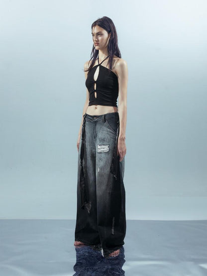 NORTH NODE Beaded Cutout Halter Neck Dropped Strap Women&