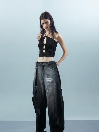 NORTH NODE Beaded Cutout Halter Neck Dropped Strap Women&
