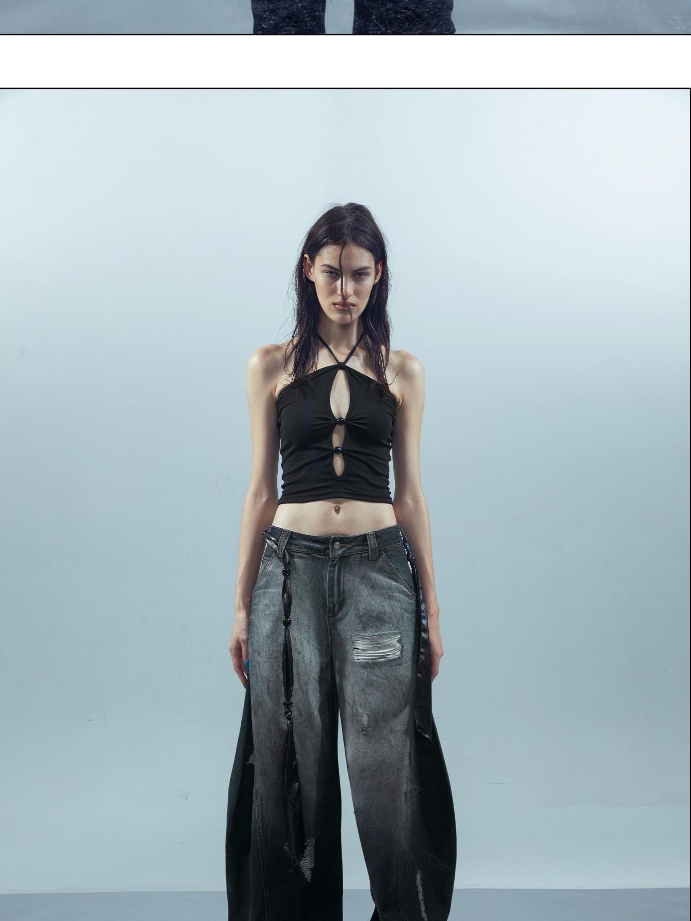 NORTH NODE Beaded Cutout Halter Neck Dropped Strap Women&