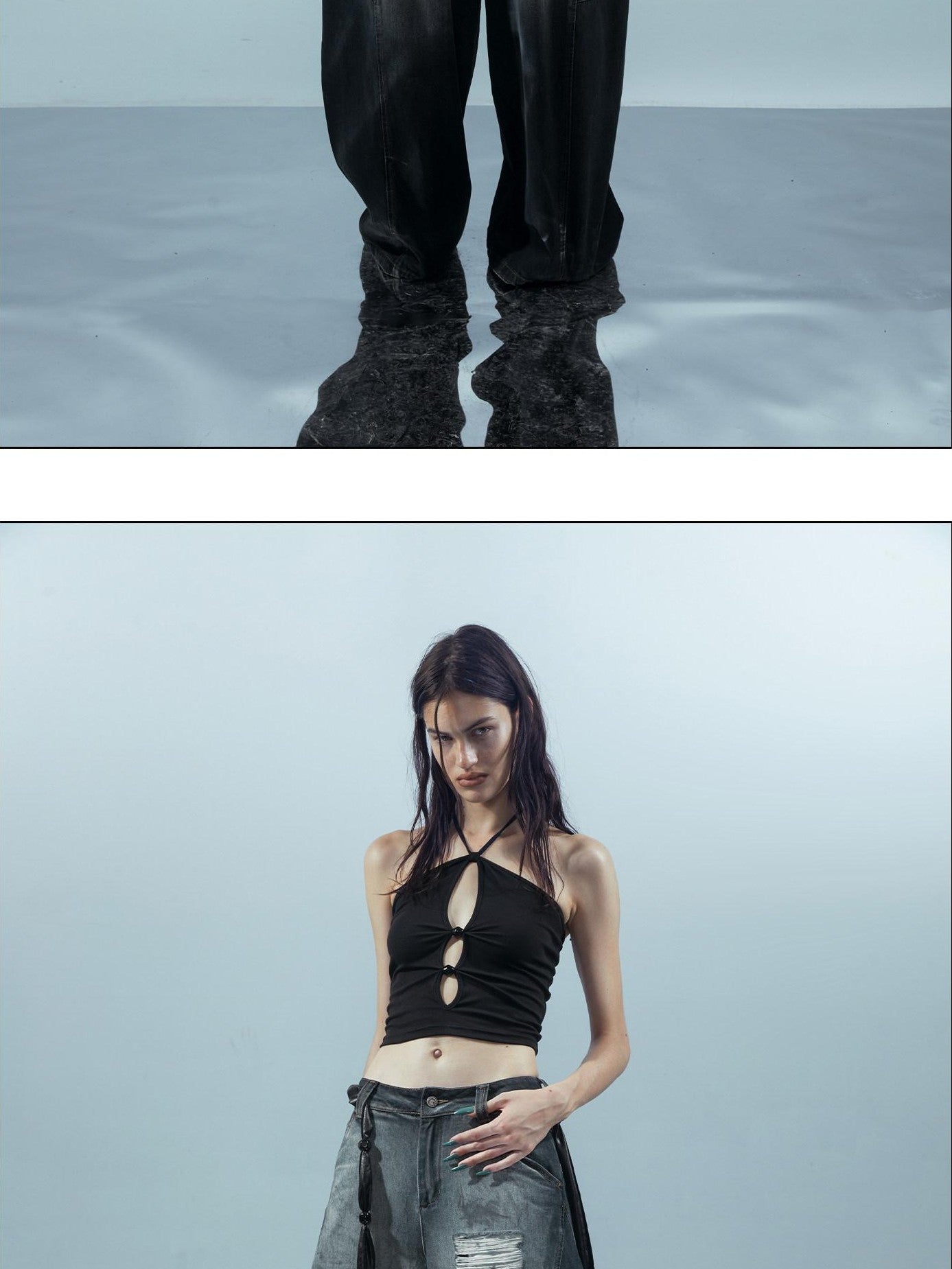NORTH NODE Beaded Cutout Halter Neck Dropped Strap Women&