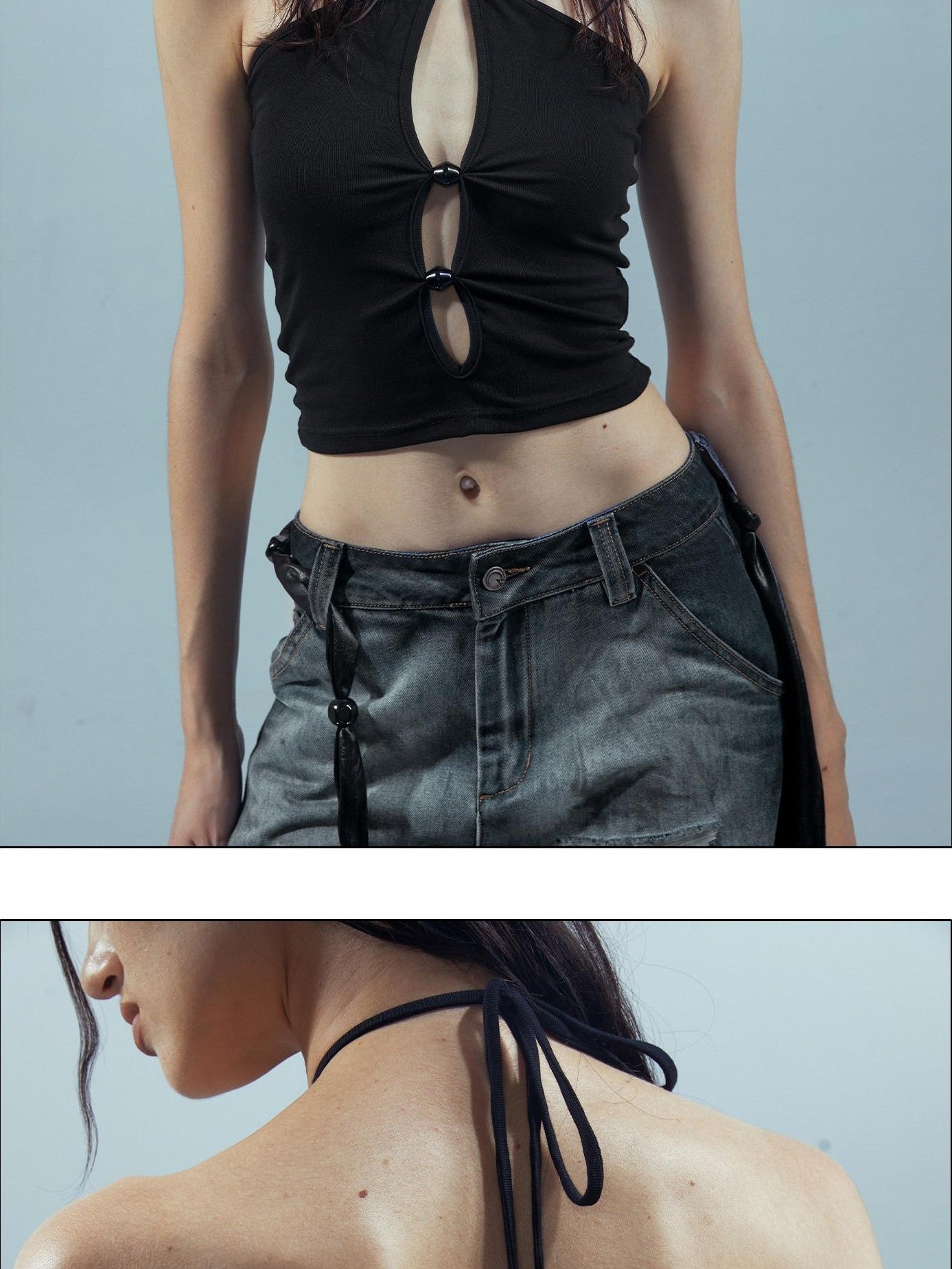 NORTH NODE Beaded Cutout Halter Neck Dropped Strap Women&