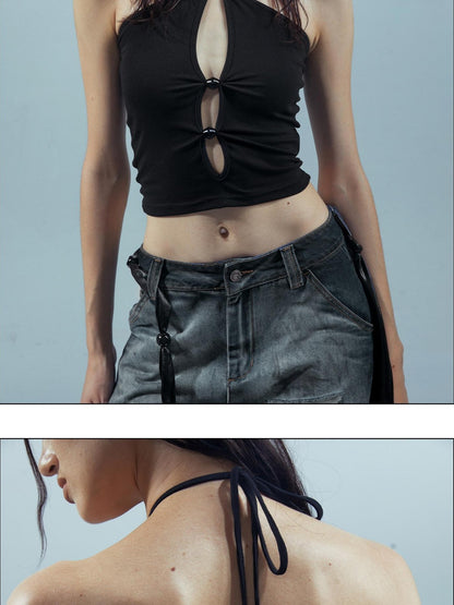 NORTH NODE Beaded Cutout Halter Neck Dropped Strap Women&