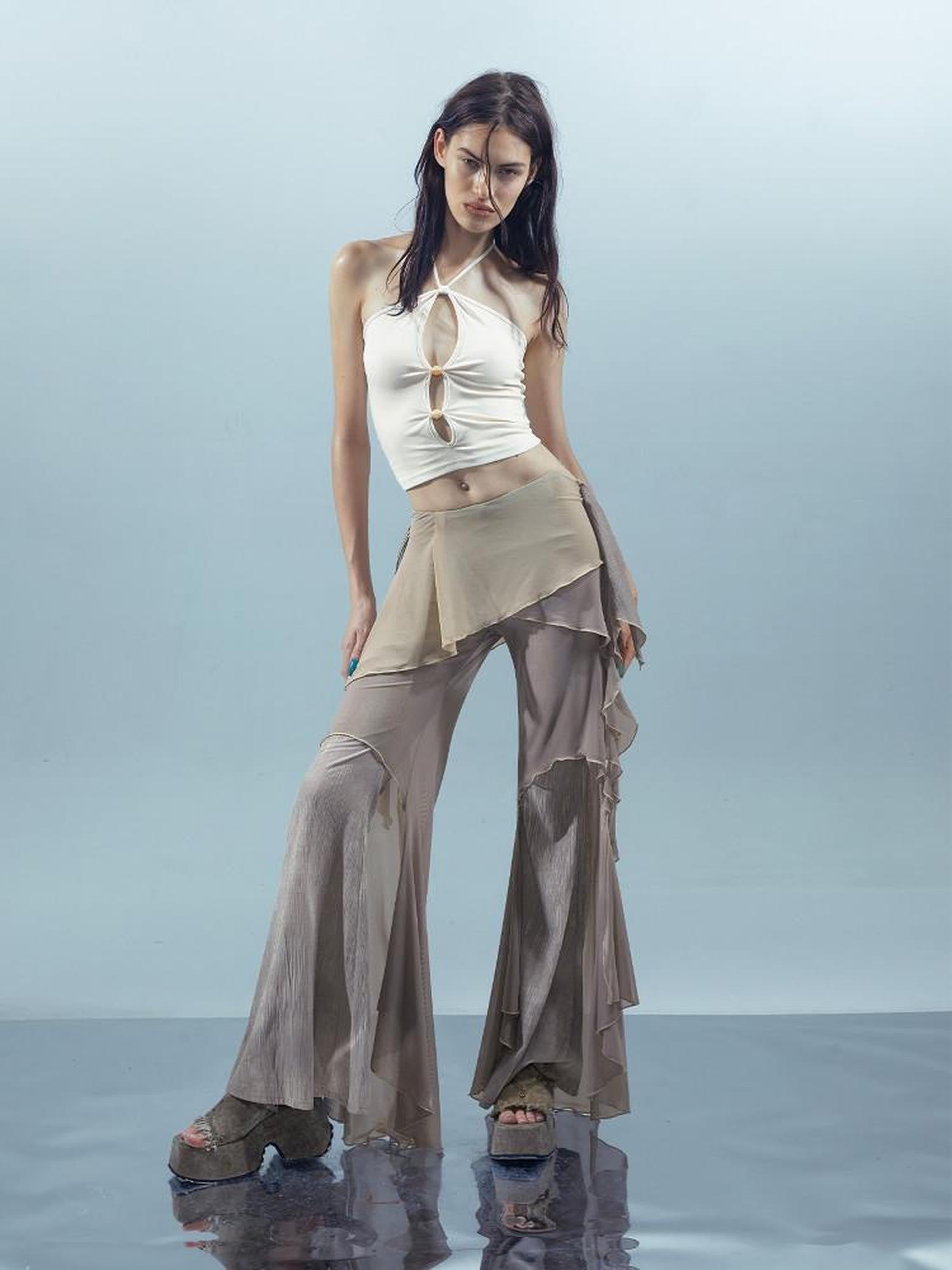 NORTH NODE Beaded Cutout Halter Neck Dropped Strap Women&
