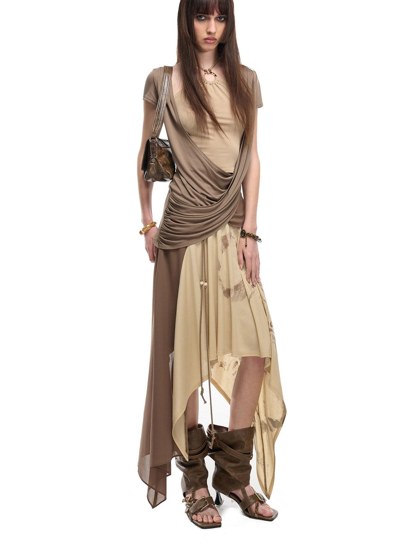 NORTH NODE Beaded Halter Draped Asymmetric Ruched Women&