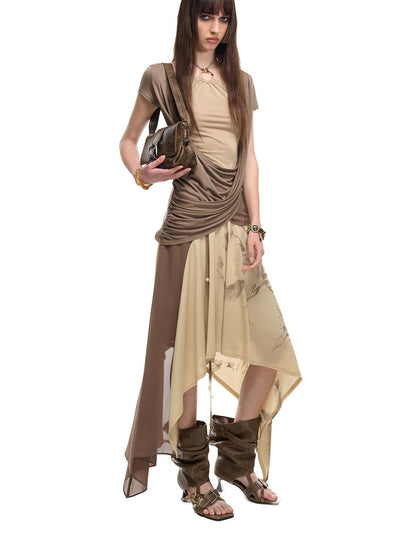 NORTH NODE Beaded Halter Draped Asymmetric Ruched Women&