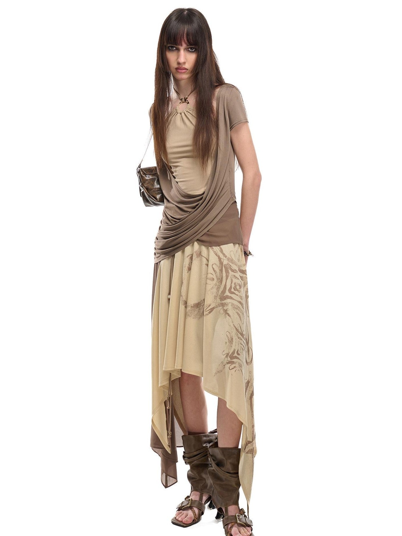 NORTH NODE Beaded Halter Draped Asymmetric Ruched Women&