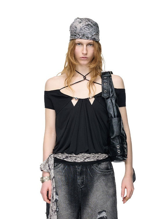NORTH_NODE_Beaded_Halter_Neck_Patchwork_Short_Sleeve_Women&