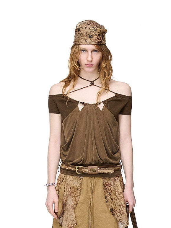 NORTH_NODE_Beaded_Halter_Neck_Patchwork_Short_Sleeve_Women&