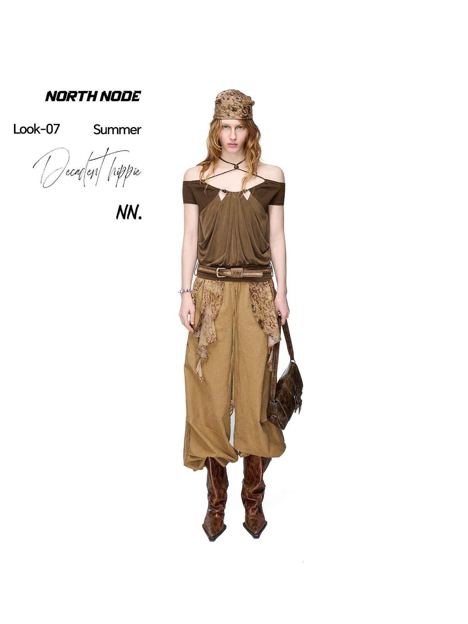 NORTH NODE Beaded Halter Neck Patchwork Short Sleeve Women&